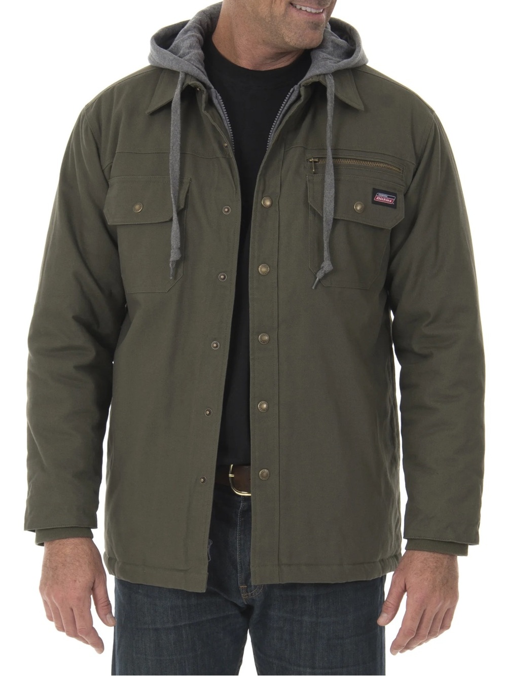 Dickies Men's Olive Hooded Work Jacket with Chest Pockets Size Small